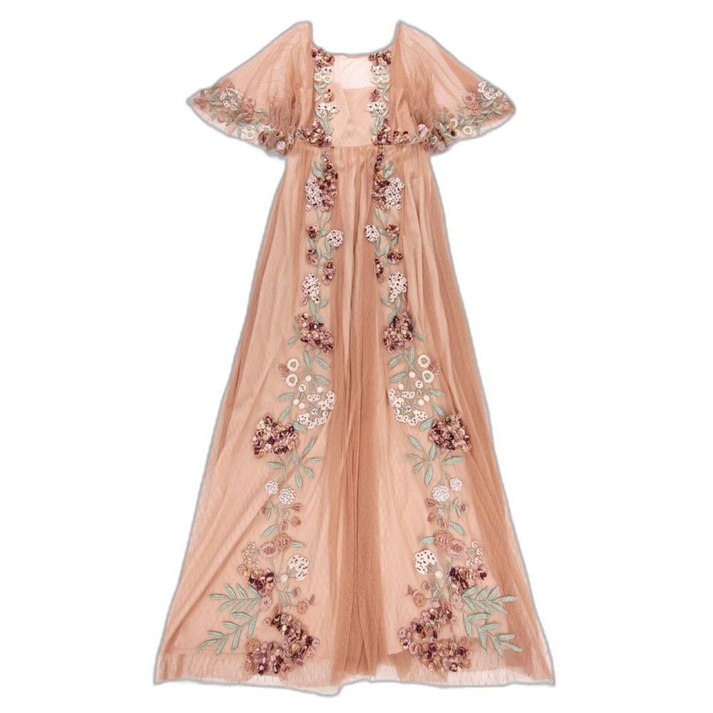 ANTHROPOLOGIE BHLDN Isabella Dress Floral Applique Embellished Boho Bridal Dress